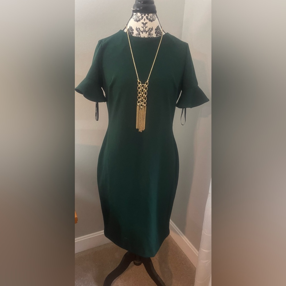Calvin Klein forest green short sleeve midi dress